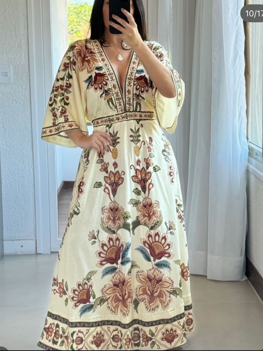FARM Rio Cream Maxi Dress with Rust Floral Embroidery